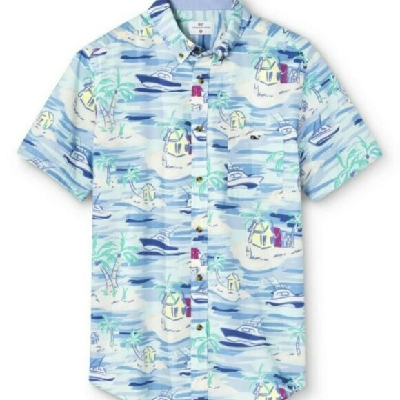 Vineyard Vines Island Scene Short Sleeve Woven Button-Down Summer Shirt Size S - Picture 3 of 12